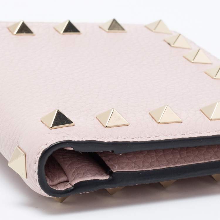 Pre Owned Valentino Pink Leather Rockstud Wallet