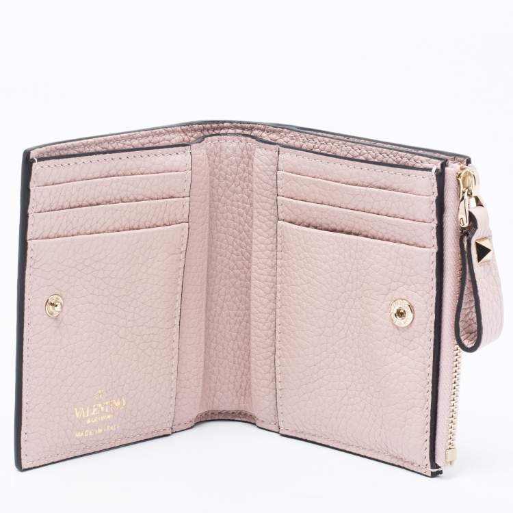 Pre Owned Valentino Pink Leather Rockstud Wallet