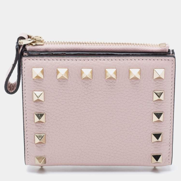 Pre Owned Valentino Pink Leather Rockstud Wallet