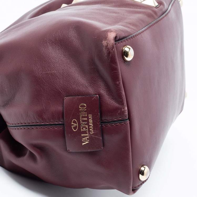 Pre Owned Valentino Burgundy Leather Rockstud Va Va Voom Tote 