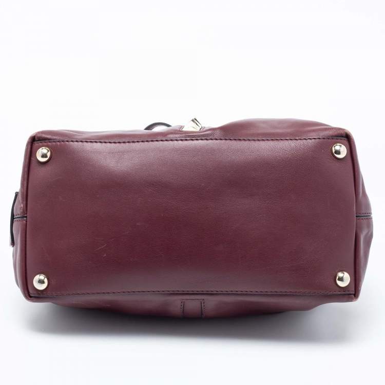 Pre Owned Valentino Burgundy Leather Rockstud Va Va Voom Tote 