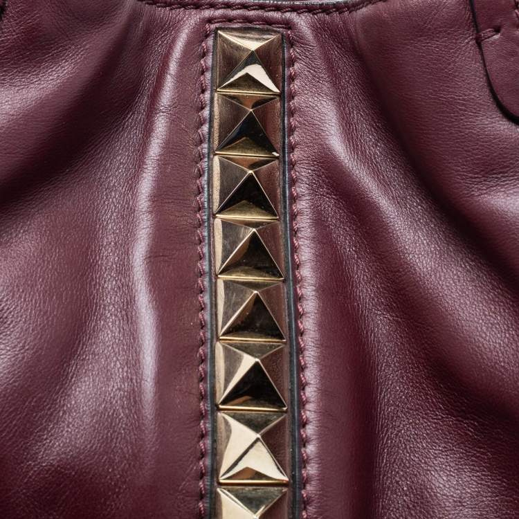 Pre Owned Valentino Burgundy Leather Rockstud Va Va Voom Tote 