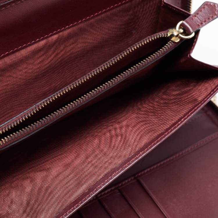 Pre Owned Valentino Burgundy Leather Medium Rockstud Zip Around Wallet