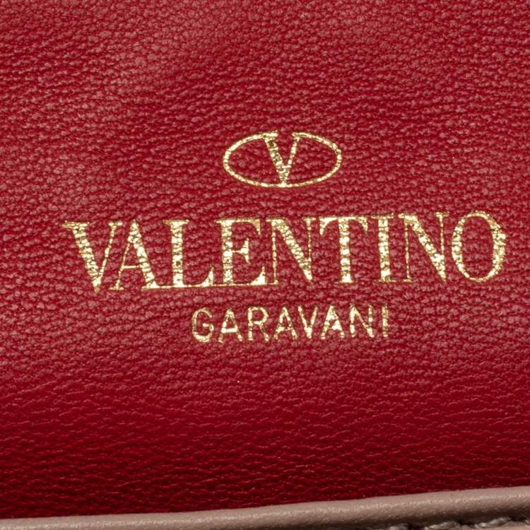 Pre Owned Valentino Gold Patent Leather Rockstud Spike Compact Wallet