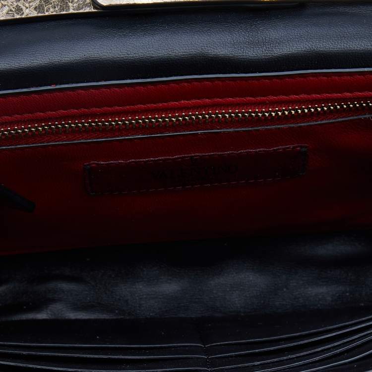 Pre Owned Valentino Metallic Gold Quilted Leather Rockstud Spike Wallet On Chain