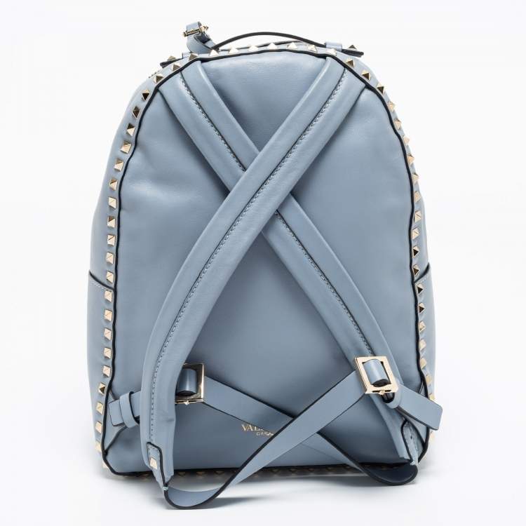 Pre Owned Valentino Blue Leather Medium Rockstud Backpack