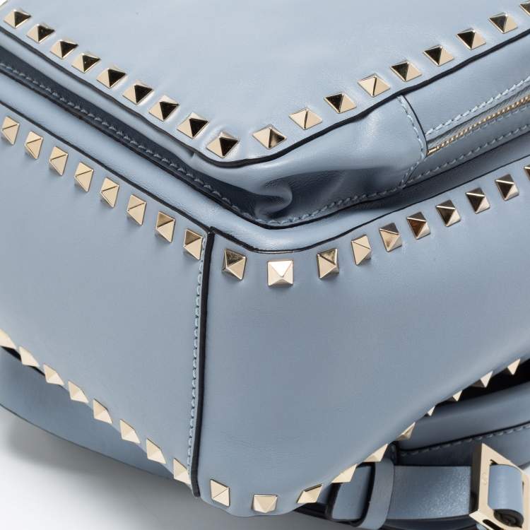 Pre Owned Valentino Blue Leather Medium Rockstud Backpack