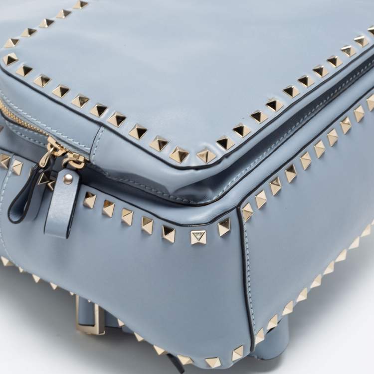 Pre Owned Valentino Blue Leather Medium Rockstud Backpack
