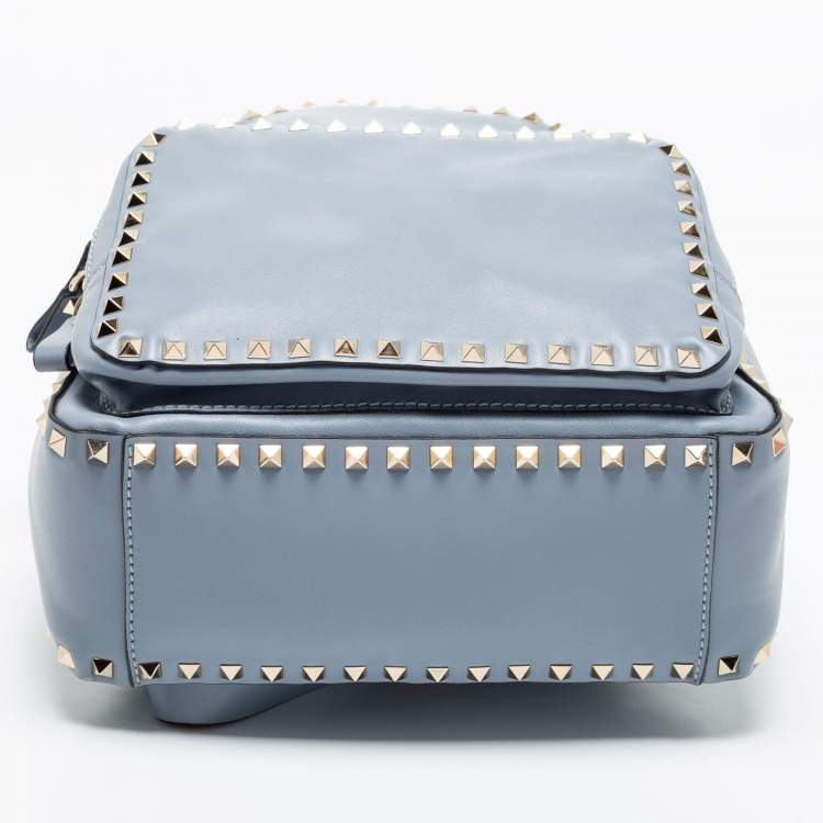 Pre Owned Valentino Blue Leather Medium Rockstud Backpack