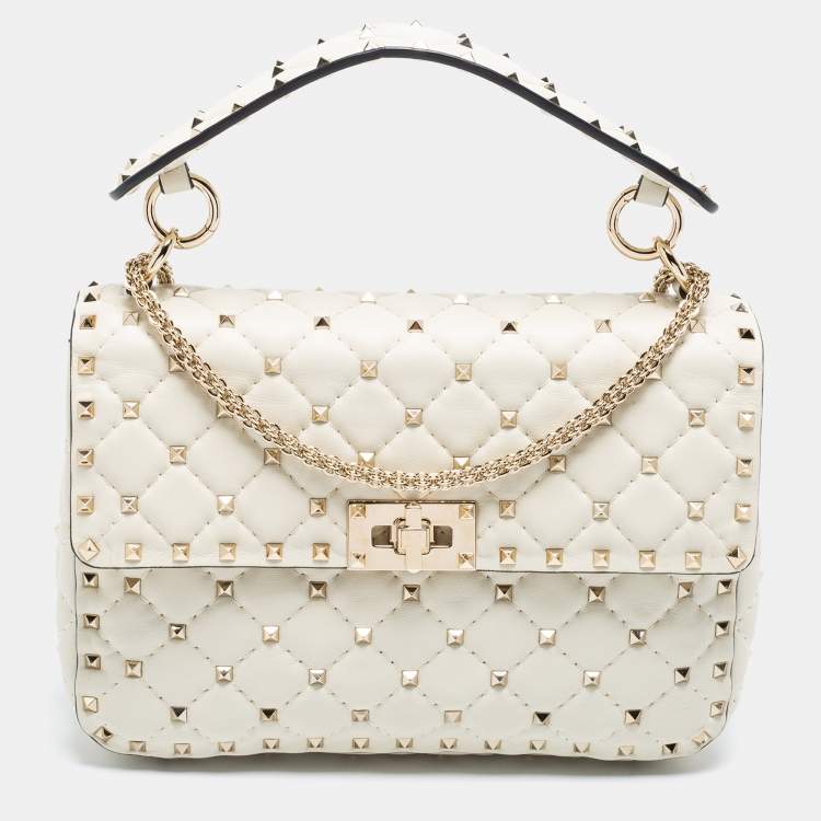 Valentino Cream Quilted Leather Medium Rockstud Spike Shoulder
