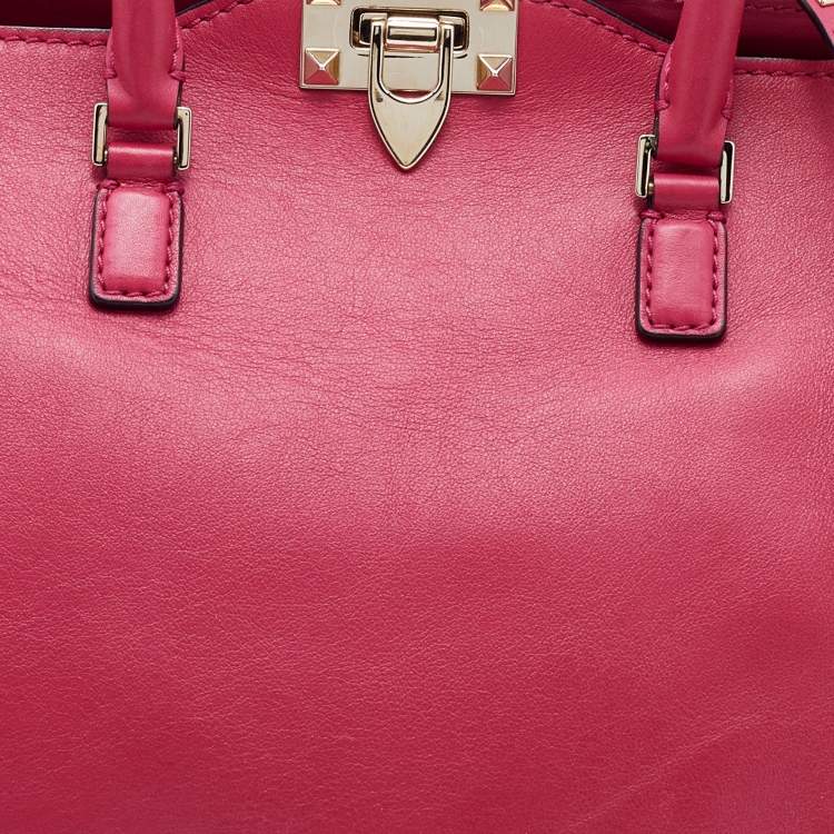 Pre Owned Valentino Magenta Leather Rockstud Trapeze Tote