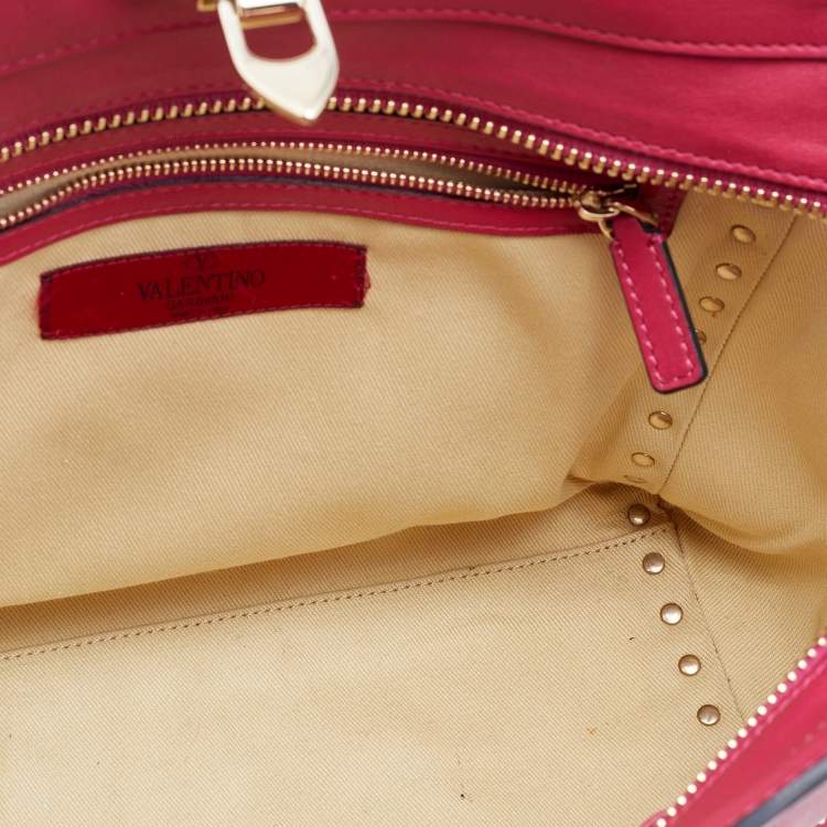 Pre Owned Valentino Magenta Leather Rockstud Trapeze Tote