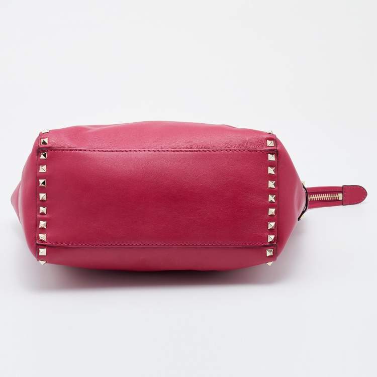 Pre Owned Valentino Magenta Leather Rockstud Trapeze Tote