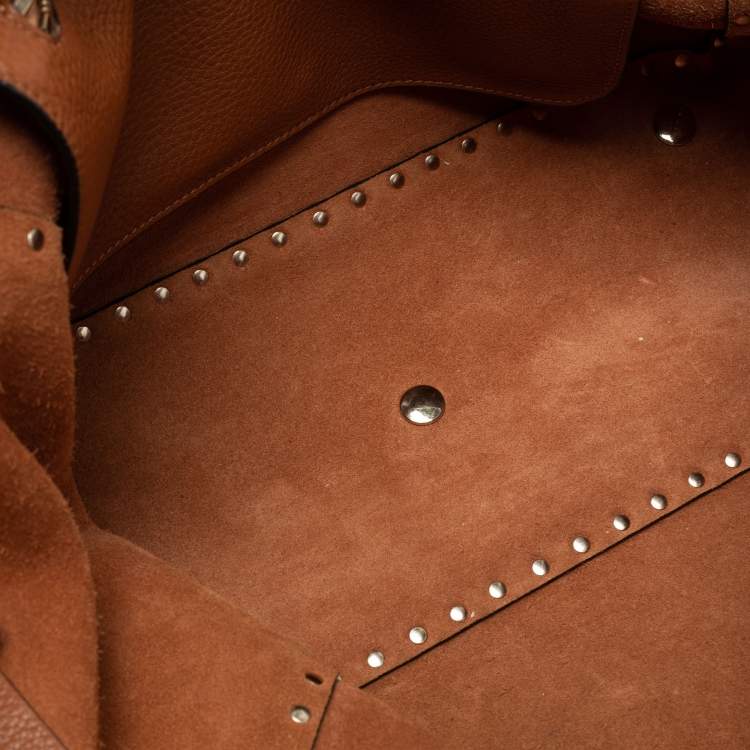 Pre Owned Valentino Brown Leather Rockstud Trapeze Tote