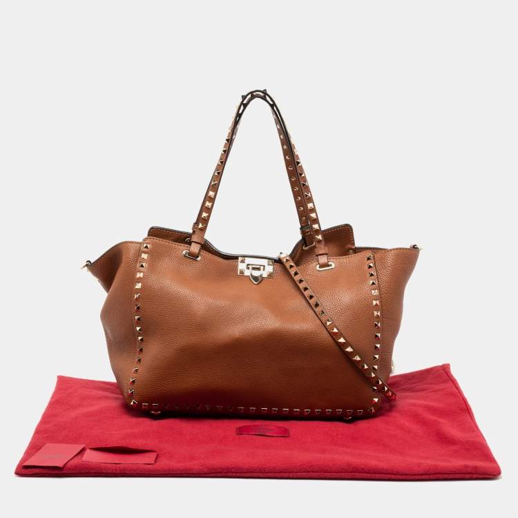 Pre Owned Valentino Brown Leather Rockstud Trapeze Tote