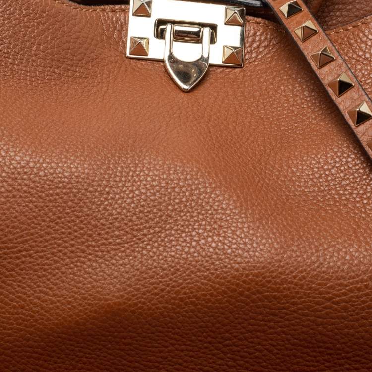 Pre Owned Valentino Brown Leather Rockstud Trapeze Tote