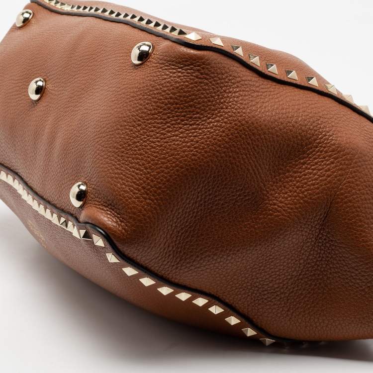 Pre Owned Valentino Brown Leather Rockstud Trapeze Tote