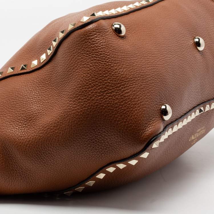 Pre Owned Valentino Brown Leather Rockstud Trapeze Tote