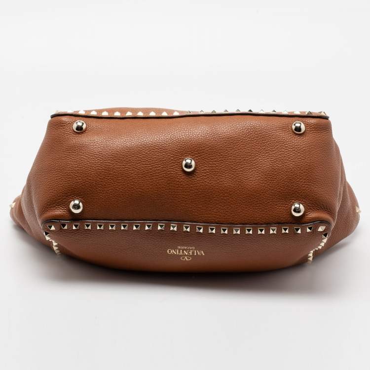 Pre Owned Valentino Brown Leather Rockstud Trapeze Tote
