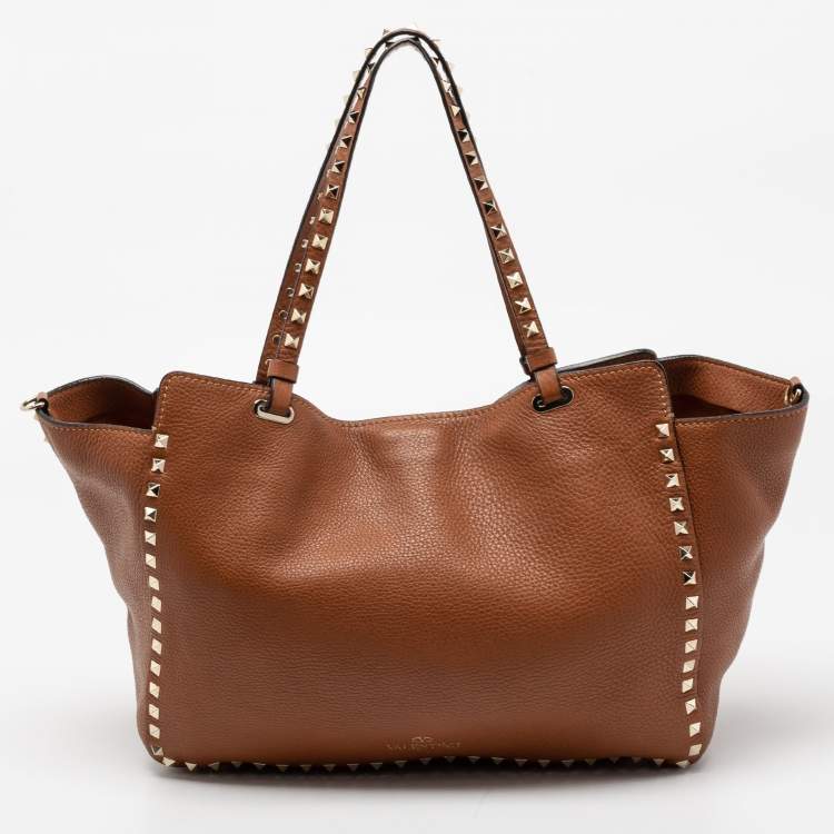Pre Owned Valentino Brown Leather Rockstud Trapeze Tote