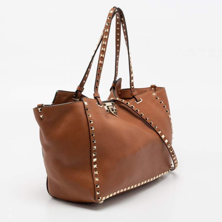 Pre Owned Valentino Brown Leather Rockstud Trapeze Tote