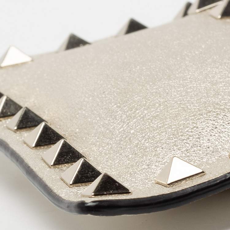 Pre Owned Valentino Light Gold Leather Rockstud Zip Card Holder 