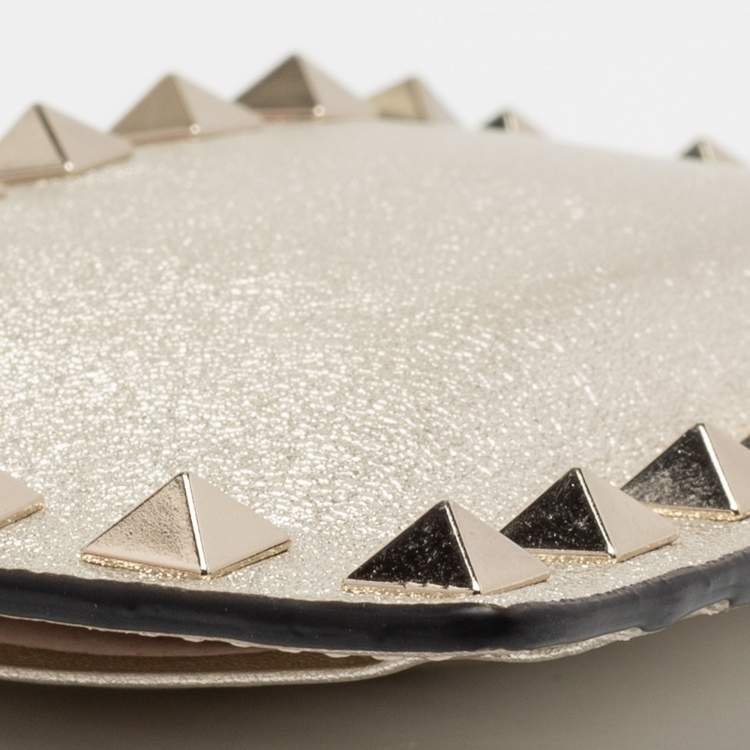Pre Owned Valentino Light Gold Leather Rockstud Zip Card Holder 