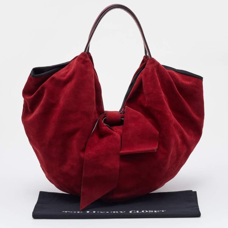 Pre Owned Valentino Red Suede and Leather 360 Bow Hobo