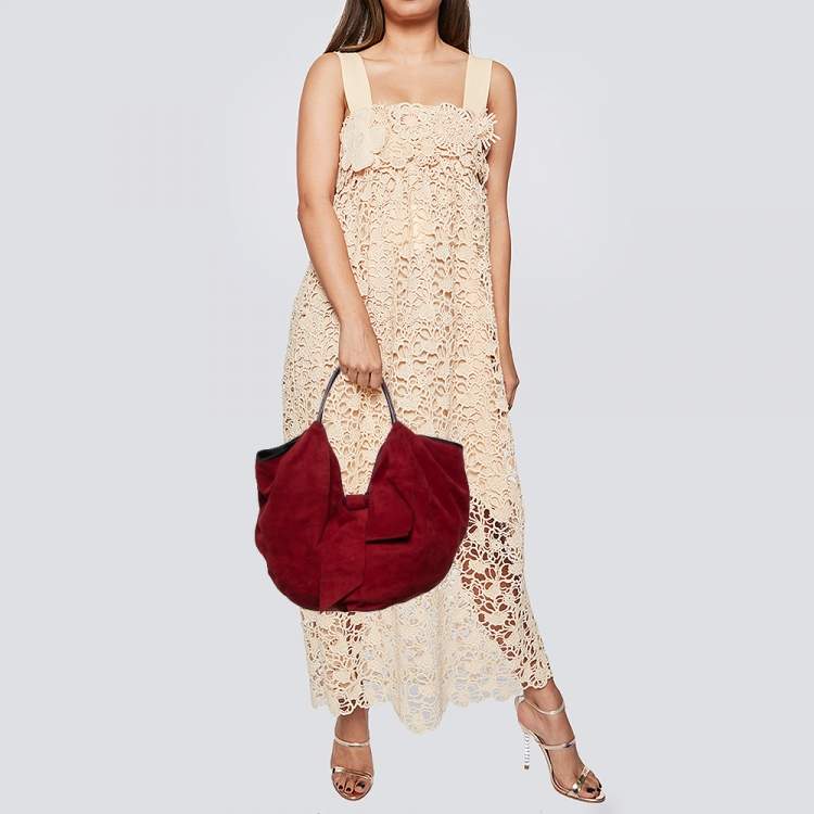 Pre Owned Valentino Red Suede and Leather 360 Bow Hobo