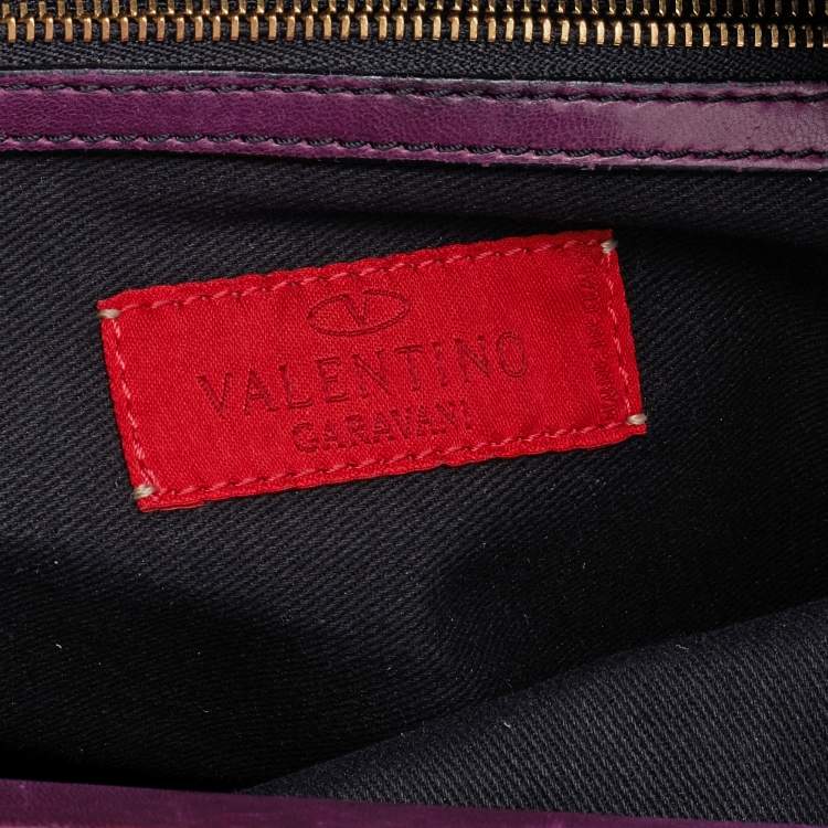 Pre Owned Valentino Purple Leather Rose Frame Top Handle Bag