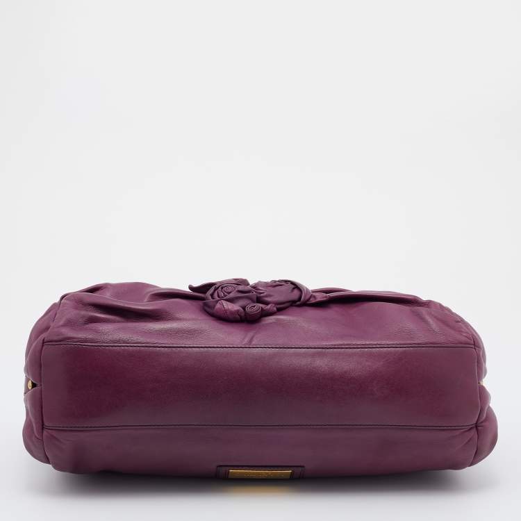 Pre Owned Valentino Purple Leather Rose Frame Top Handle Bag