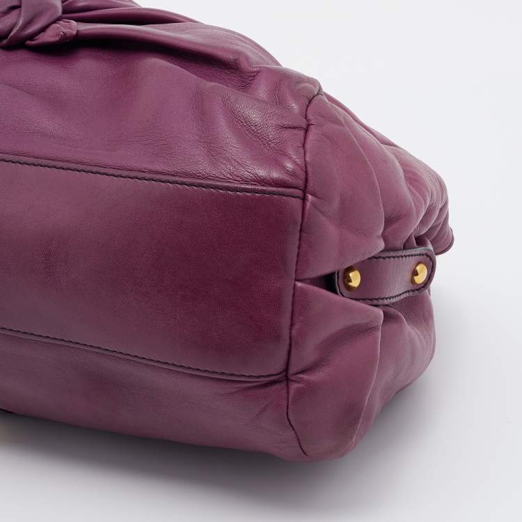 Pre Owned Valentino Purple Leather Rose Frame Top Handle Bag