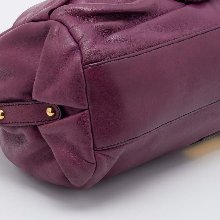 Pre Owned Valentino Purple Leather Rose Frame Top Handle Bag