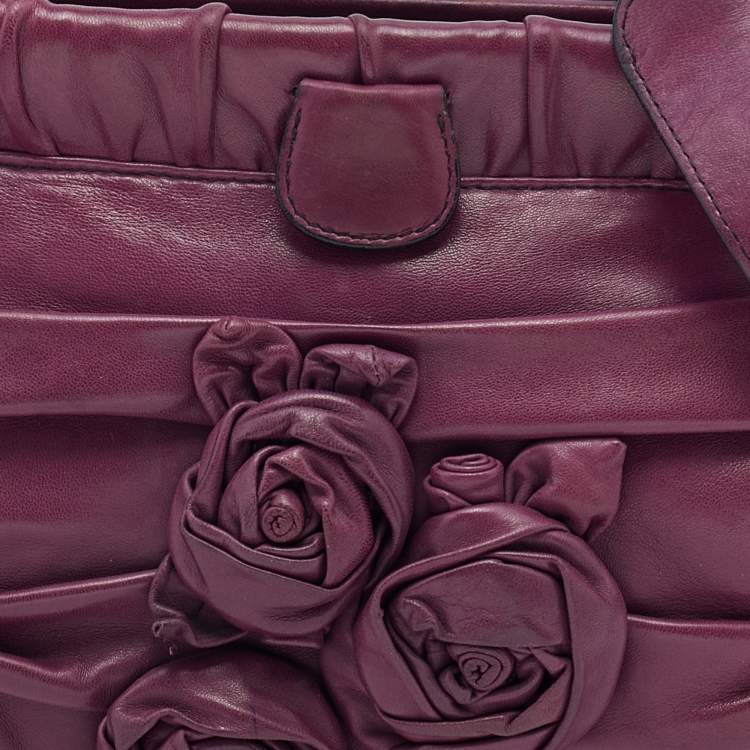 Pre Owned Valentino Purple Leather Rose Frame Top Handle Bag