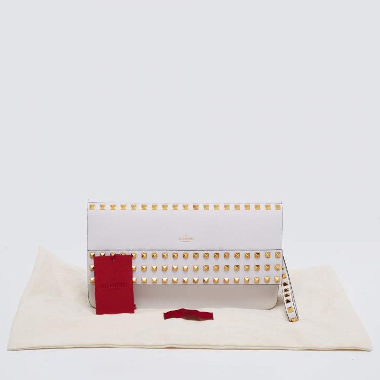 Pre Owned Valentino White Leather Rockstud Wristlet Clutch