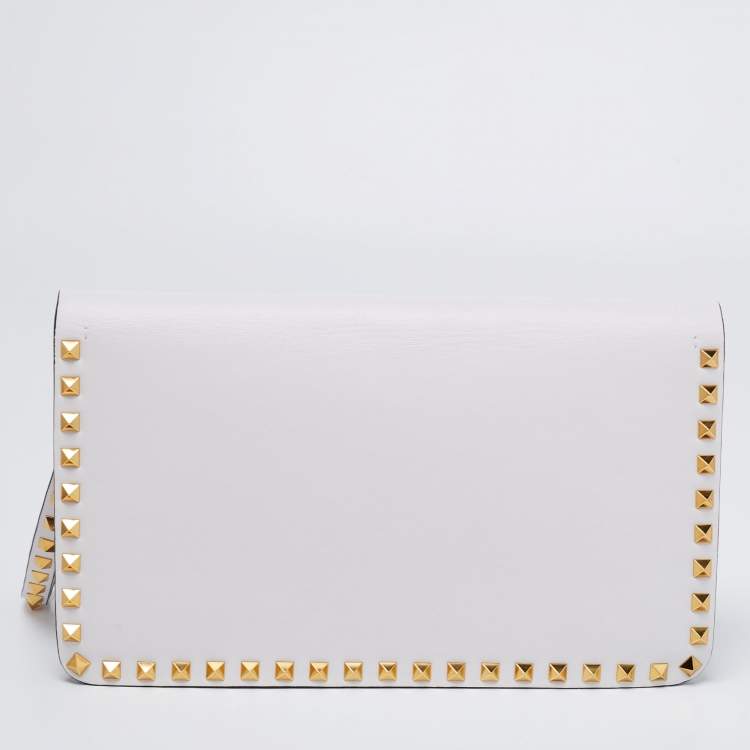 Pre Owned Valentino White Leather Rockstud Wristlet Clutch