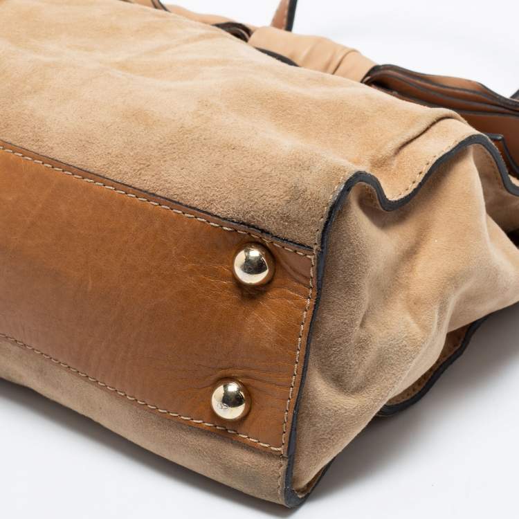 مملوكة مسبقًا Valentino Beige/Brown Suede and Leather Aphrodite Bow Top Handle Bag