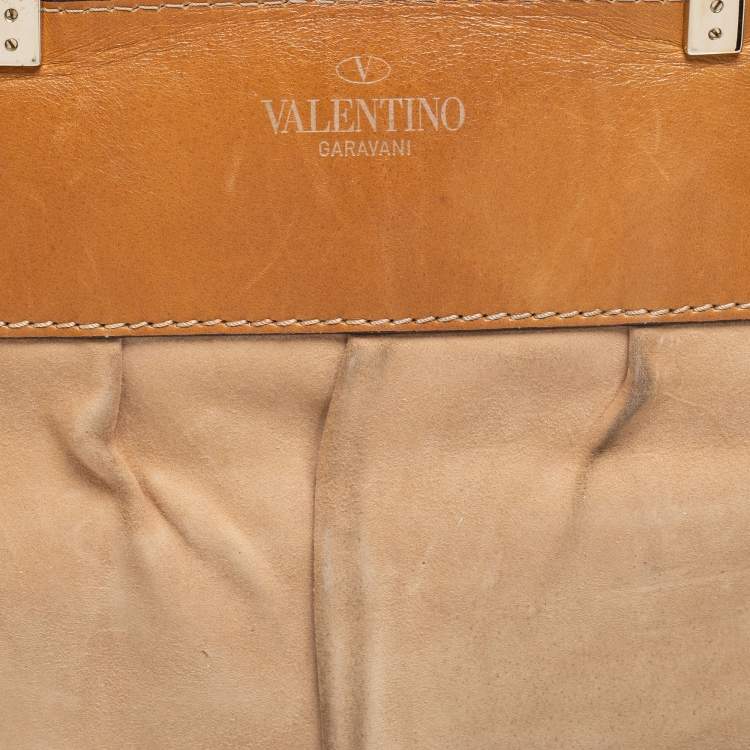 مملوكة مسبقًا Valentino Beige/Brown Suede and Leather Aphrodite Bow Top Handle Bag