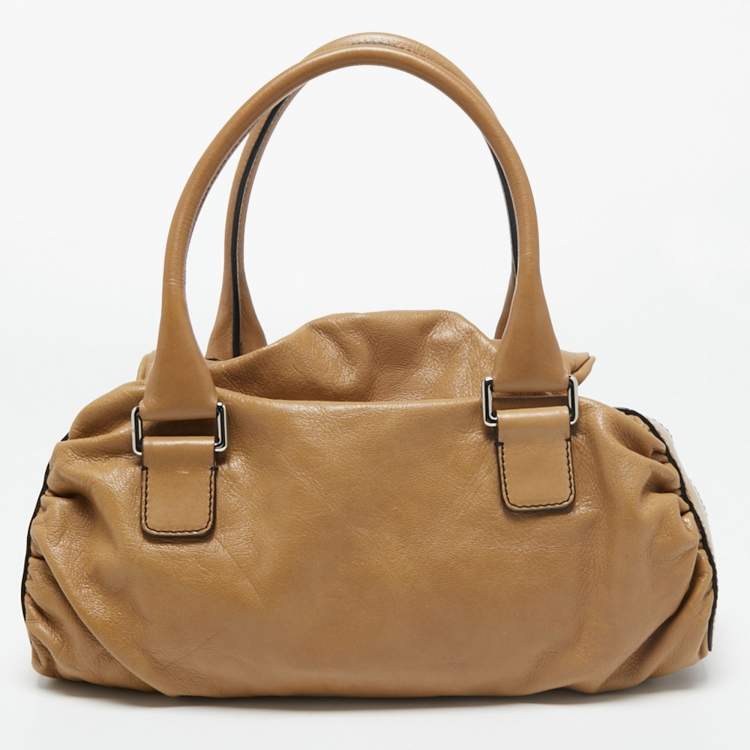 Pre Owned Valentino Brown Leather Studded V Ring Shoulder Bag