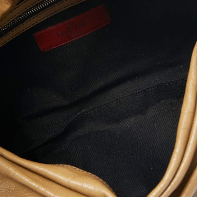Pre Owned Valentino Brown Leather Studded V Ring Shoulder Bag