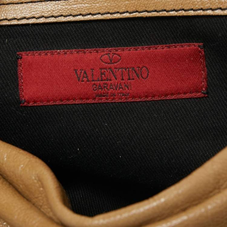 Pre Owned Valentino Brown Leather Studded V Ring Shoulder Bag