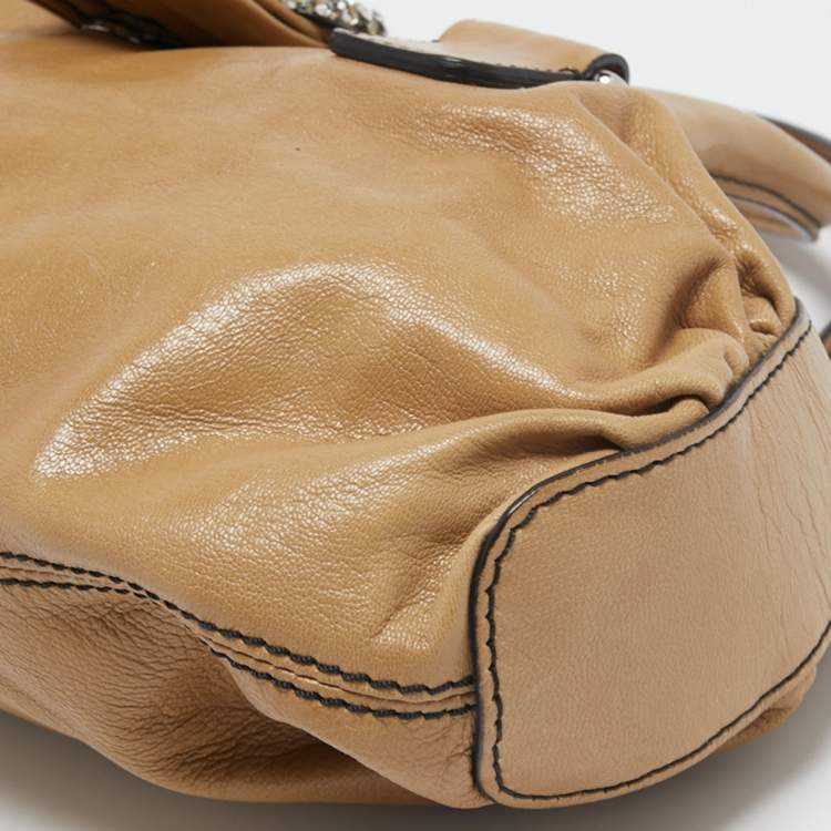 Pre Owned Valentino Brown Leather Studded V Ring Shoulder Bag