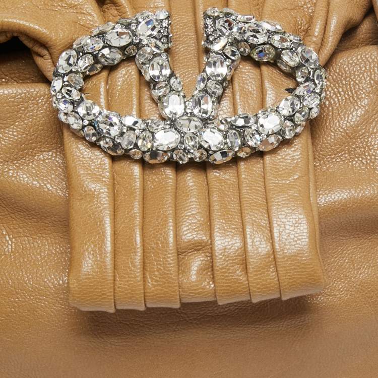 Pre Owned Valentino Brown Leather Studded V Ring Shoulder Bag