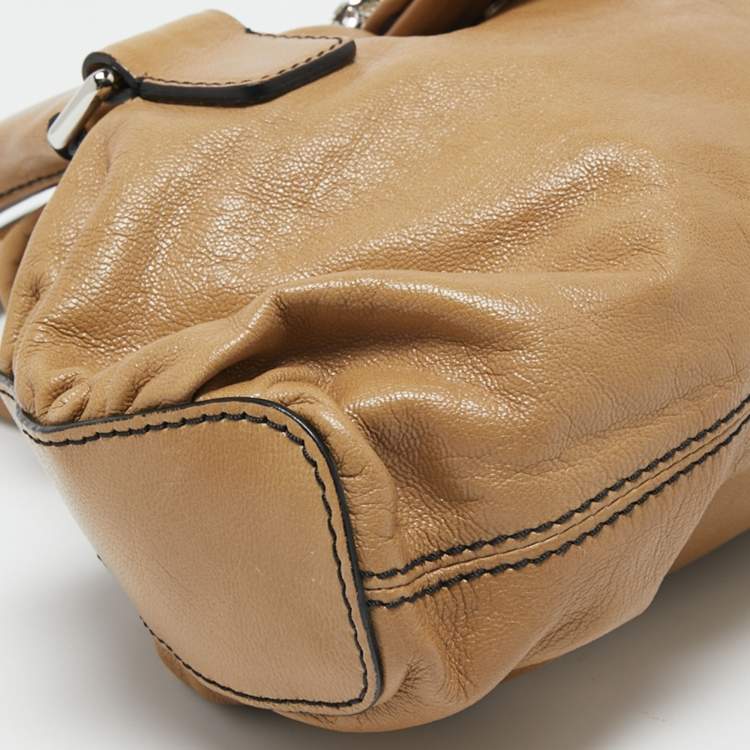 Pre Owned Valentino Brown Leather Studded V Ring Shoulder Bag