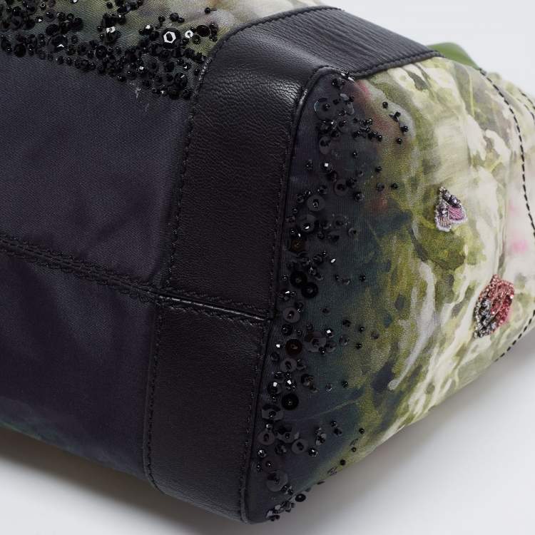 Pre Owned Valentino Multicolor Printed Nylon And Leather Double Pocket Bow Tote