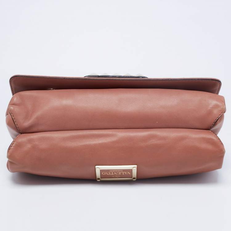 Pre Owned Valentino Brown Leather Va Va Voom Chain Shoulder Bag