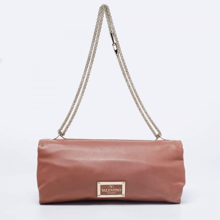 Pre Owned Valentino Brown Leather Va Va Voom Chain Shoulder Bag