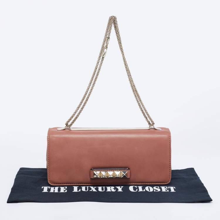 Pre Owned Valentino Brown Leather Va Va Voom Chain Shoulder Bag