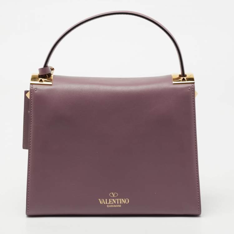 Pre Owned Valentino Purple Leather My Rockstud Top Handle Bag