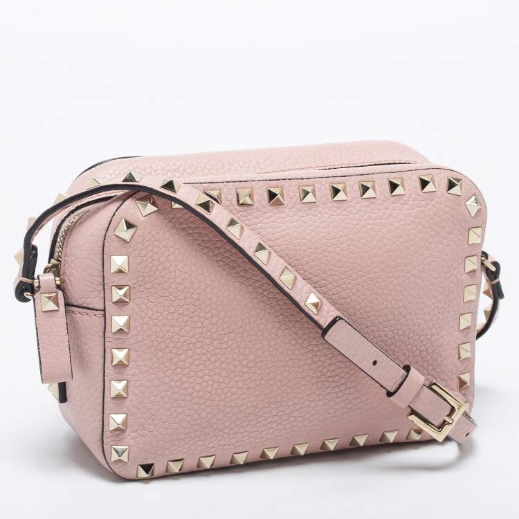 Pre Owned Valentino Pink Leather Rockstud Crossbody Bag